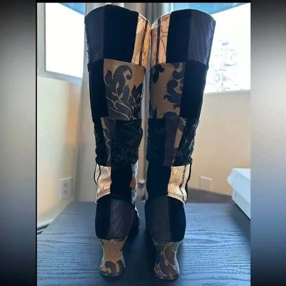 🖤RARE GOTH DREAMS Vintage 80s90s Knee High Velvet Tapestry Patchwork Boots🖤 - Picture 11 of 16